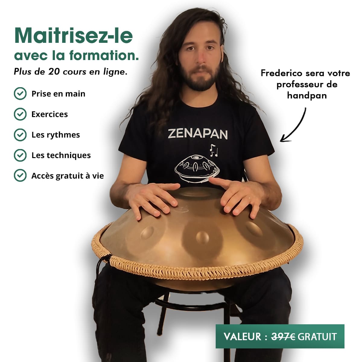 Handpan 9 Notes Noir - Ré Mineur